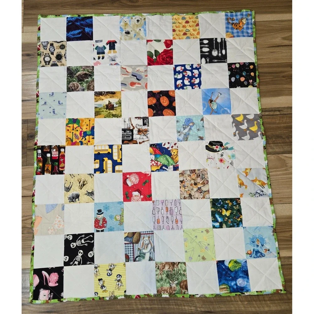 Hand Made Patchwork Reversible Blanket Kids Lap Blanket 44.5